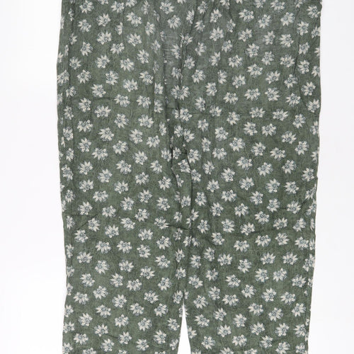 Marks and Spencer Womens Green Floral Viscose Trousers Size 18 L30 in Regular