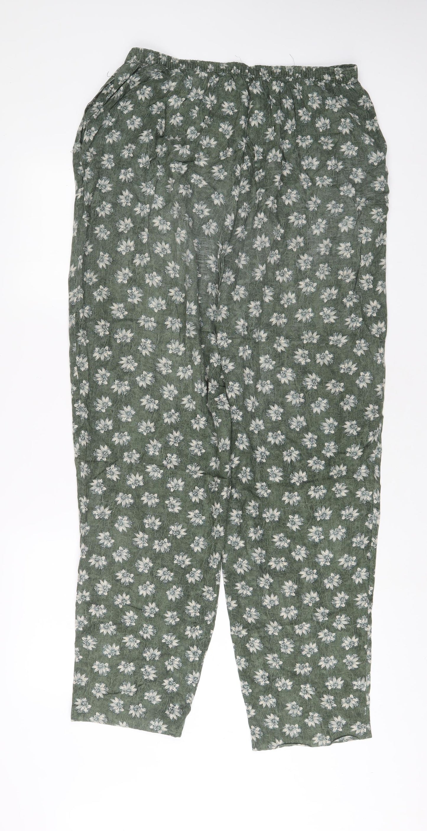 Marks and Spencer Womens Green Floral Viscose Trousers Size 18 L30 in Regular