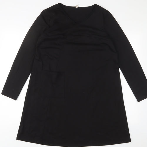 Anself Womens Black Polyester A-Line Size M V-Neck Pullover