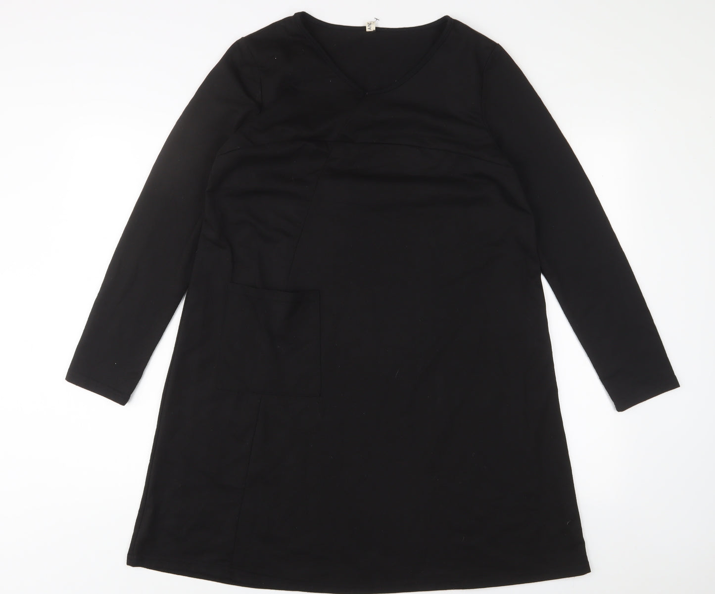 Anself Womens Black Polyester A-Line Size M V-Neck Pullover