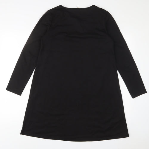 Anself Womens Black Polyester A-Line Size M V-Neck Pullover