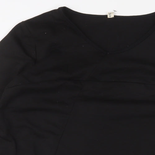 Anself Womens Black Polyester A-Line Size M V-Neck Pullover