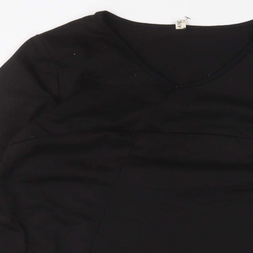 Anself Womens Black Polyester A-Line Size M V-Neck Pullover