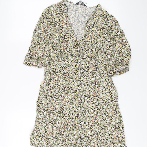 Miss Selfridge Womens Multicoloured Floral Viscose A-Line Size 10 V-Neck Button