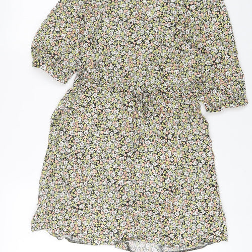 Miss Selfridge Womens Multicoloured Floral Viscose A-Line Size 10 V-Neck Button