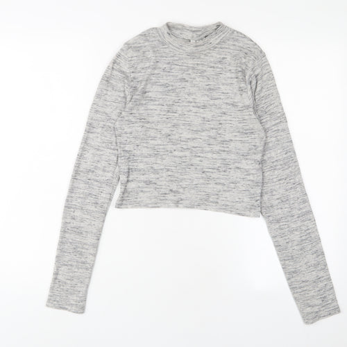H&M Womens Grey Cotton Cropped T-Shirt Size S Crew Neck