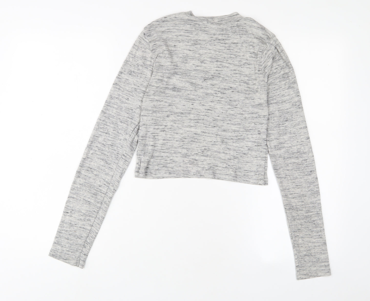 H&M Womens Grey Cotton Cropped T-Shirt Size S Crew Neck