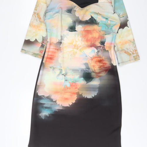 Kaleidoscope Womens Multicoloured Geometric Polyester Sheath Size 14 Square Neck Pullover