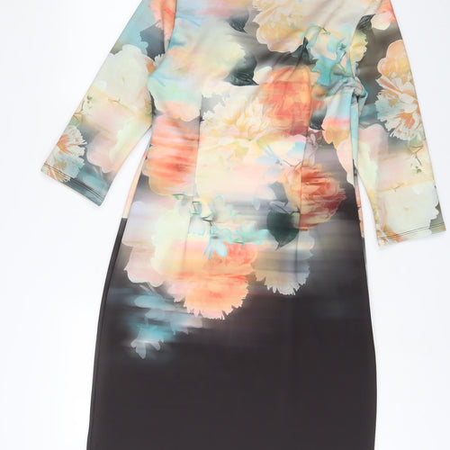 Kaleidoscope Womens Multicoloured Geometric Polyester Sheath Size 14 Square Neck Pullover