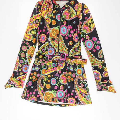 Leg Avenue Womens Multicoloured Geometric Nylon A-Line Size S Collared Zip - Belted