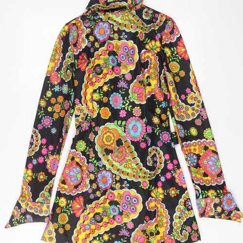 Leg Avenue Womens Multicoloured Geometric Nylon A-Line Size S Collared Zip - Belted
