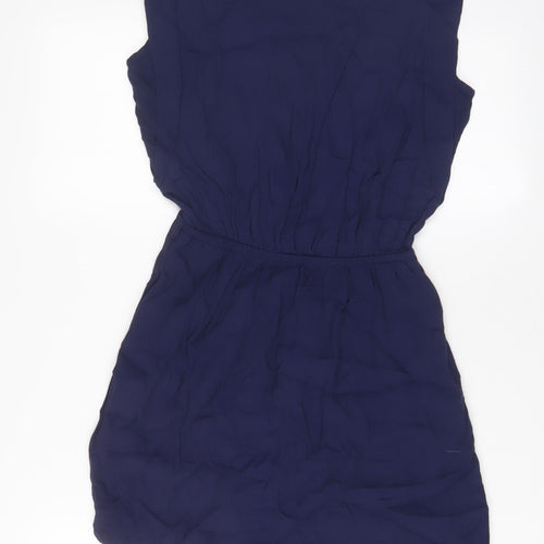 Mango Womens Blue Viscose A-Line Size XS Boat Neck Button