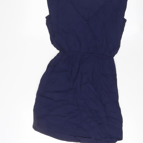 Mango Womens Blue Viscose A-Line Size XS Boat Neck Button