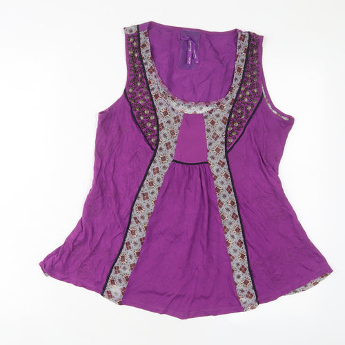 NEXT Womens Purple Geometric Polyester Basic Tank Size 12 Scoop Neck - Beaded