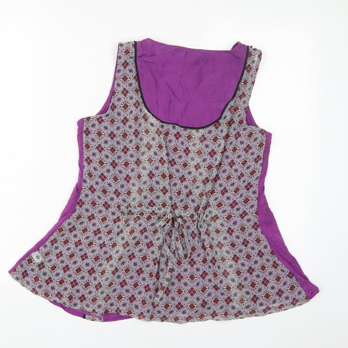 NEXT Womens Purple Geometric Polyester Basic Tank Size 12 Scoop Neck - Beaded