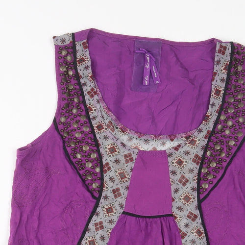 NEXT Womens Purple Geometric Polyester Basic Tank Size 12 Scoop Neck - Beaded