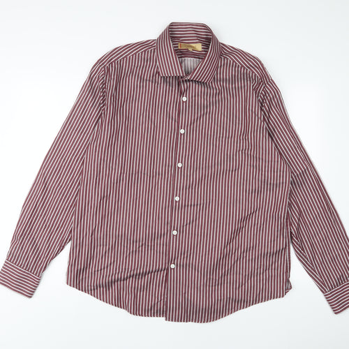 Marks and Spencer Mens Purple Striped Cotton Button-Up Size 2XL Collared Button