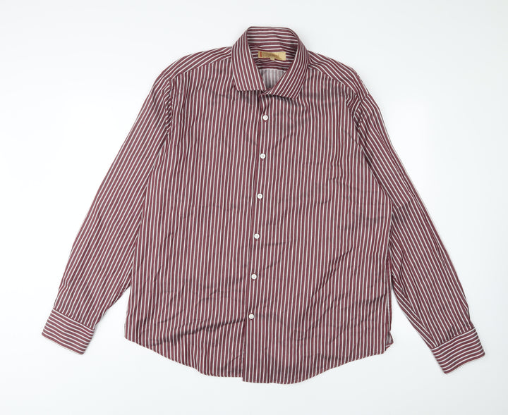 Marks and Spencer Mens Purple Striped Cotton Button-Up Size 2XL Collared Button