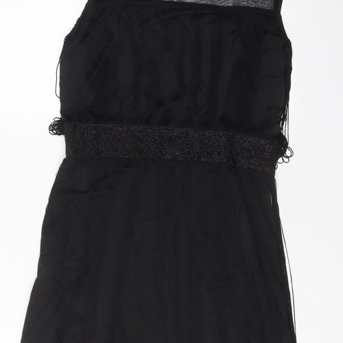 Izabel London Womens Black Polyester A-Line Size 10 Boat Neck Pullover - Tassled