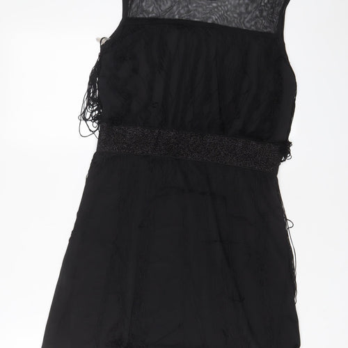 Izabel London Womens Black Polyester A-Line Size 10 Boat Neck Pullover - Tassled