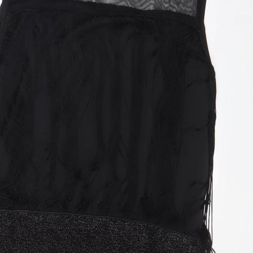 Izabel London Womens Black Polyester A-Line Size 10 Boat Neck Pullover - Tassled