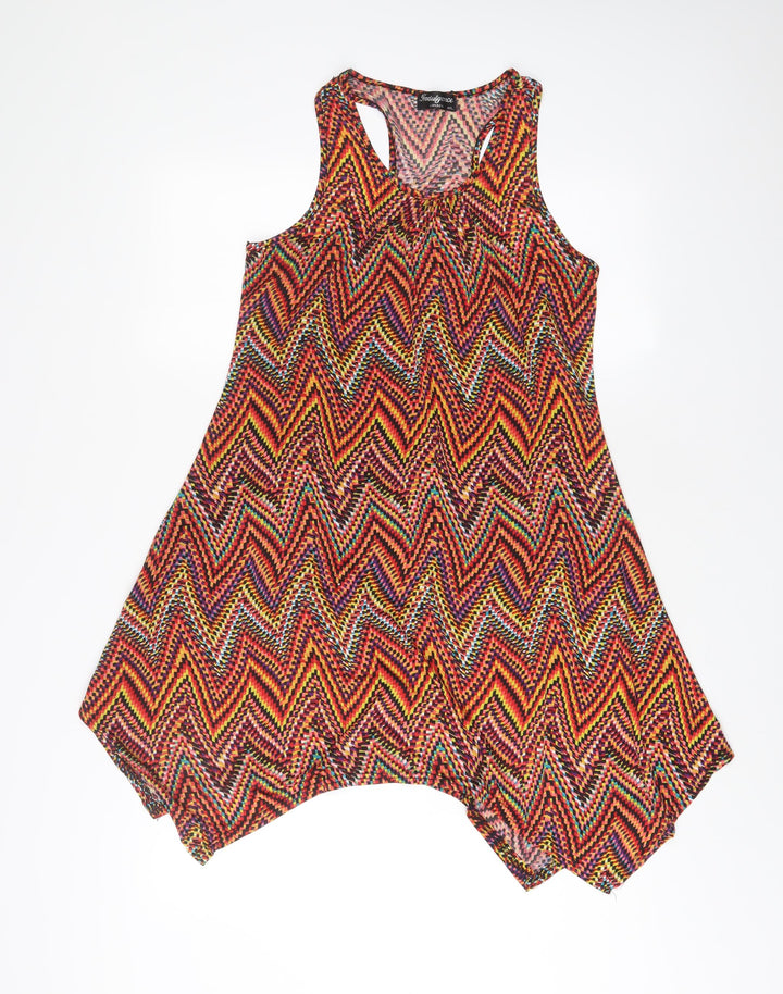 Indulgence Womens Multicoloured Geometric Polyester A-Line Size M Scoop Neck Pullover