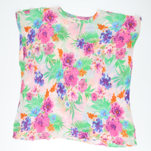 John Lewis Womens Multicoloured Floral Cotton Tunic T-Shirt One Size Boat Neck