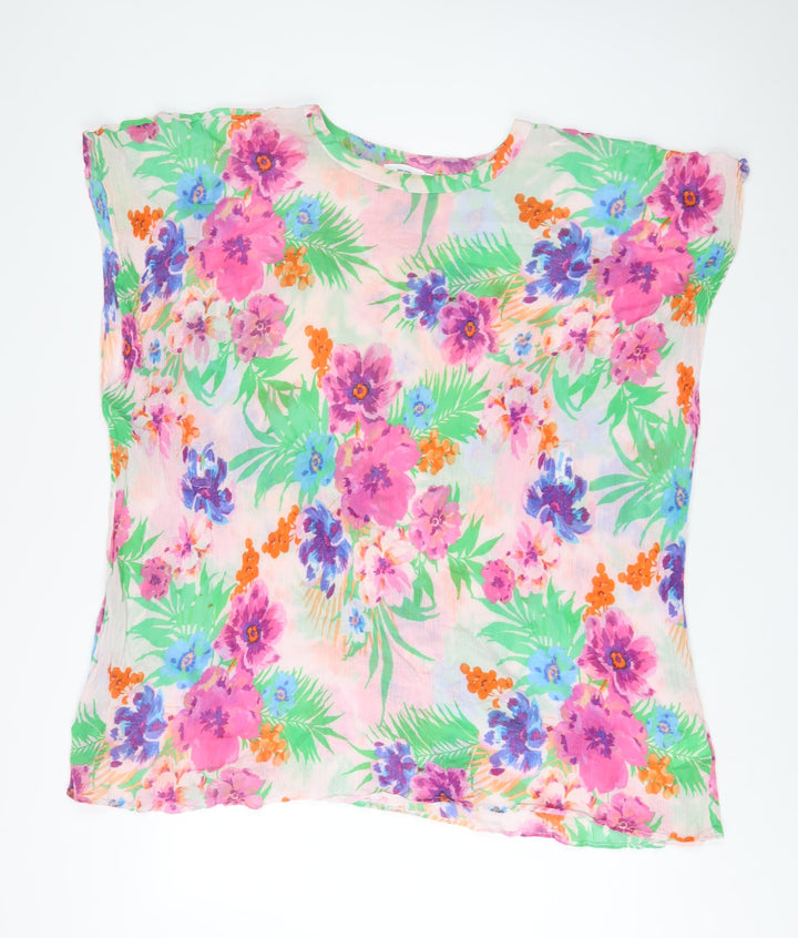 John Lewis Womens Multicoloured Floral Cotton Tunic T-Shirt One Size Boat Neck