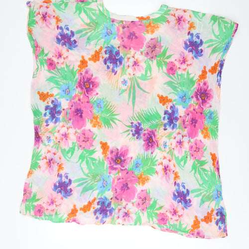 John Lewis Womens Multicoloured Floral Cotton Tunic T-Shirt One Size Boat Neck