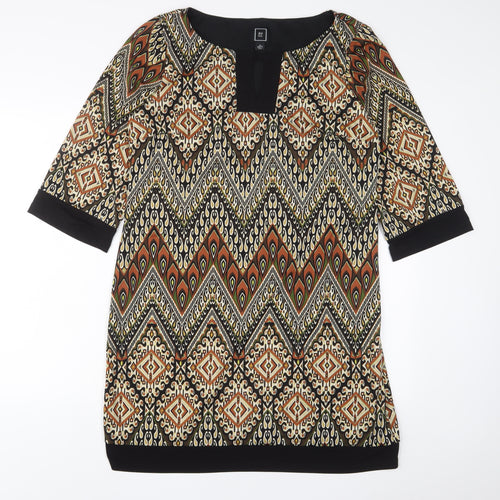 RMLL Womens Brown Fair Isle Polyester Sheath Size 12 Boat Neck Pullover - Keyhole neck