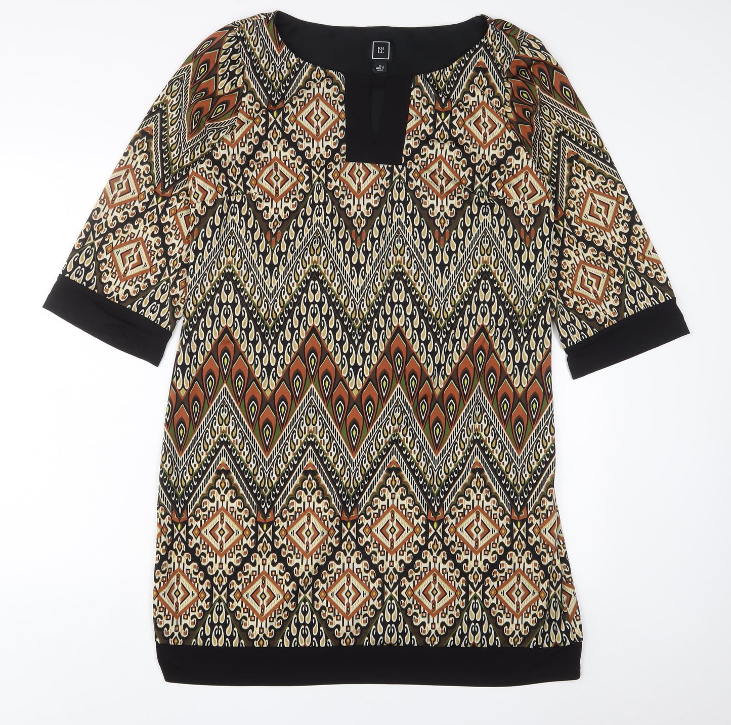 RMLL Womens Brown Fair Isle Polyester Sheath Size 12 Boat Neck Pullover - Keyhole neck