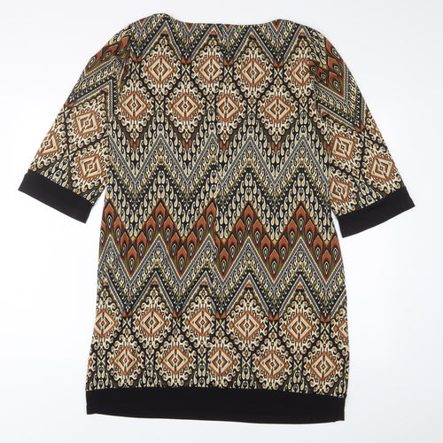 RMLL Womens Brown Fair Isle Polyester Sheath Size 12 Boat Neck Pullover - Keyhole neck