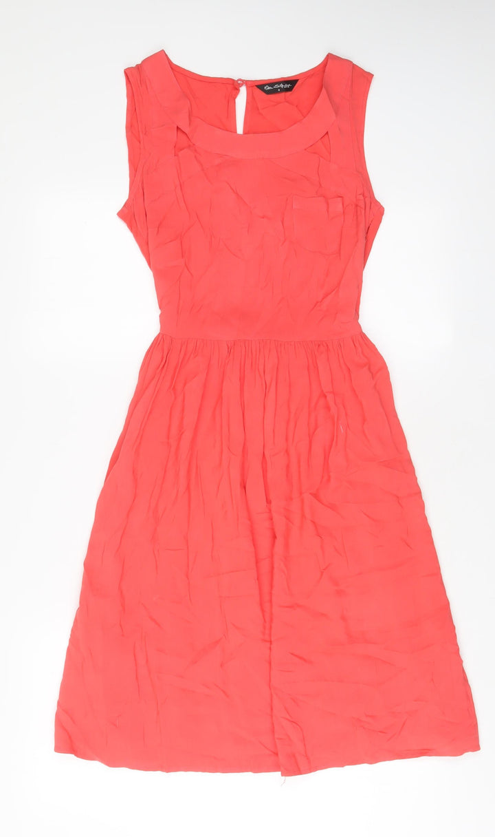 Miss Selfridge Womens Pink Viscose A-Line Size 8 Scoop Neck Zip