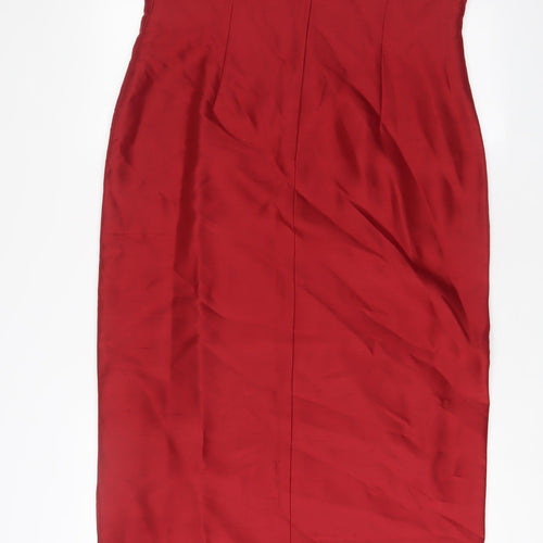 Monsoon Womens Red Silk A-Line Size 14 Boat Neck Zip - Embroidered