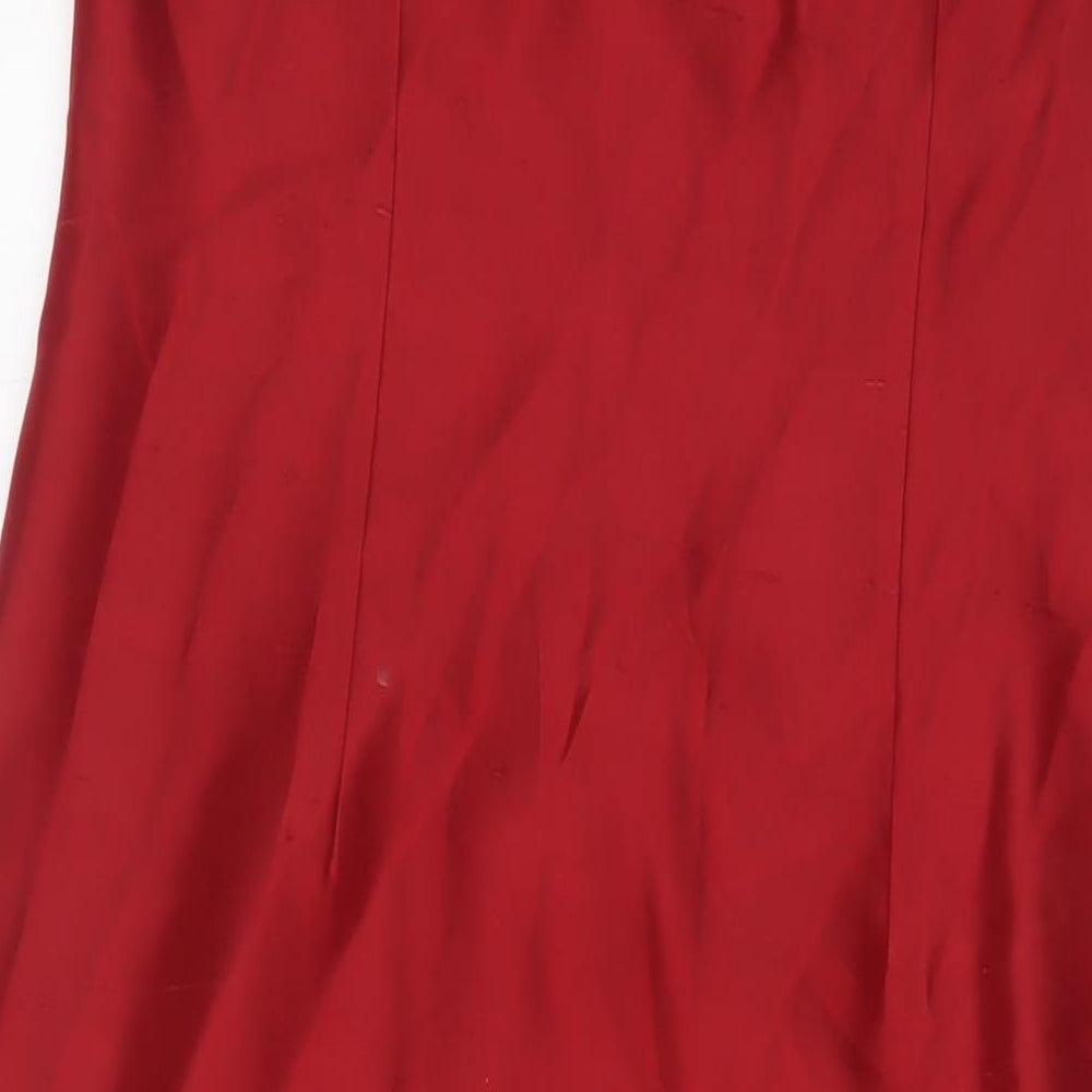 Monsoon Womens Red Silk A-Line Size 14 Boat Neck Zip - Embroidered