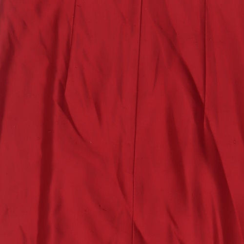 Monsoon Womens Red Silk A-Line Size 14 Boat Neck Zip - Embroidered
