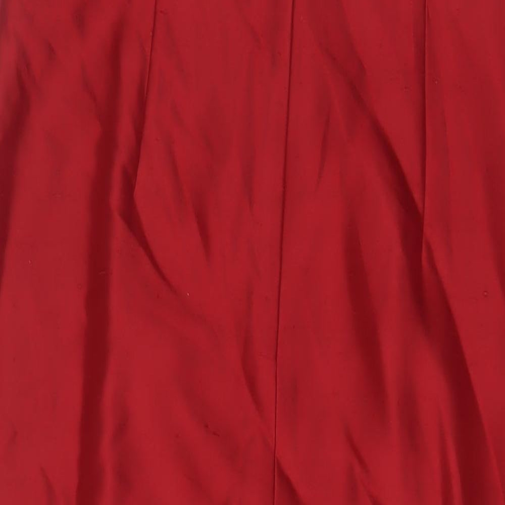 Monsoon Womens Red Silk A-Line Size 14 Boat Neck Zip - Embroidered