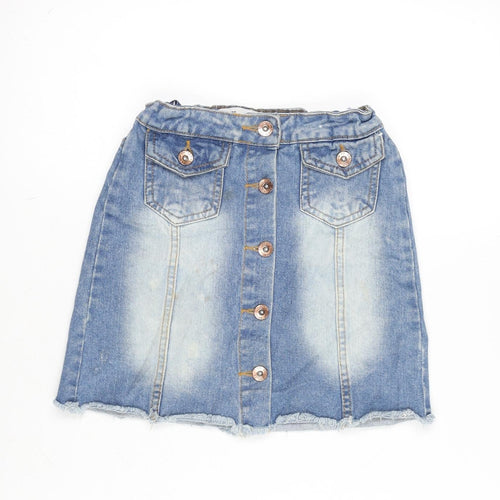 Denim & Co. Girls Blue Cotton A-Line Skirt Size 9-10 Years Regular Button