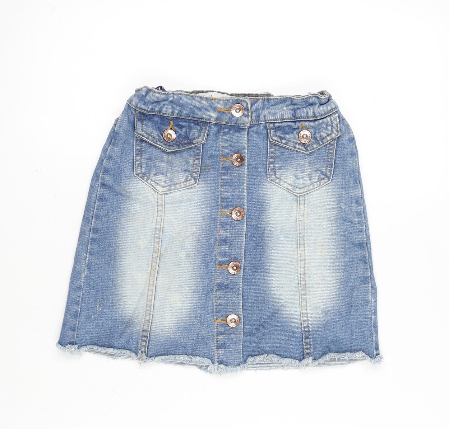 Denim & Co. Girls Blue Cotton A-Line Skirt Size 9-10 Years Regular Button