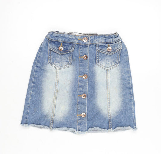 Denim & Co. Girls Blue Cotton A-Line Skirt Size 9-10 Years Regular Button