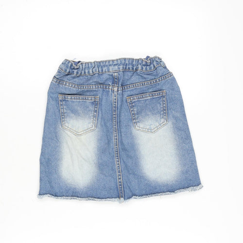 Denim & Co. Girls Blue Cotton A-Line Skirt Size 9-10 Years Regular Button