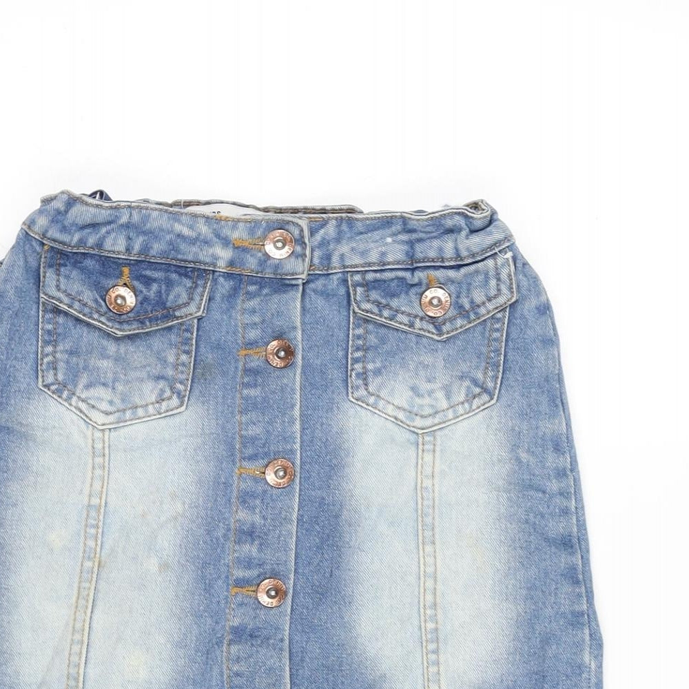 Denim & Co. Girls Blue Cotton A-Line Skirt Size 9-10 Years Regular Button