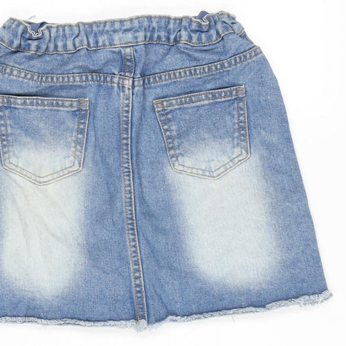 Denim & Co. Girls Blue Cotton A-Line Skirt Size 9-10 Years Regular Button