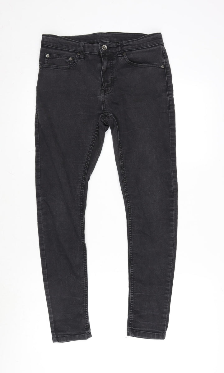 Topman Mens Grey Herringbone Cotton Blend Straight Jeans Size 32 in L27 in Regular Zip