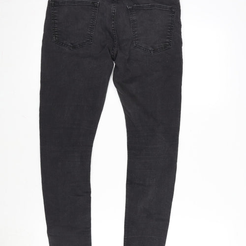 Topman Mens Grey Herringbone Cotton Blend Straight Jeans Size 32 in L27 in Regular Zip