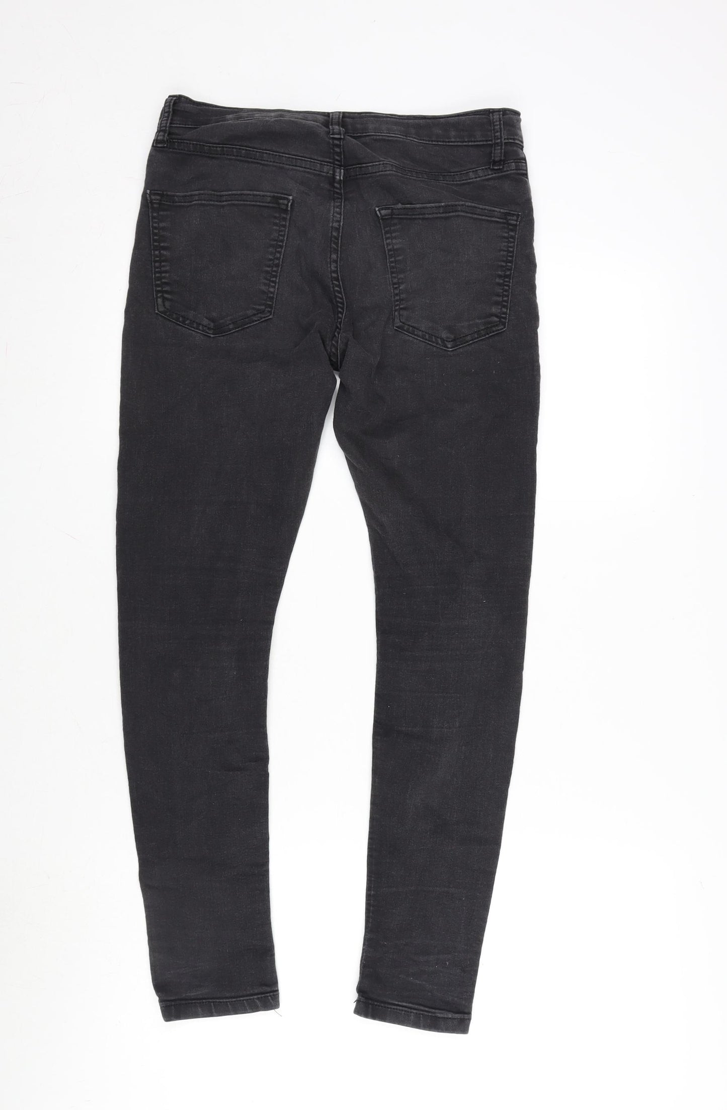 Topman Mens Grey Herringbone Cotton Blend Straight Jeans Size 32 in L27 in Regular Zip