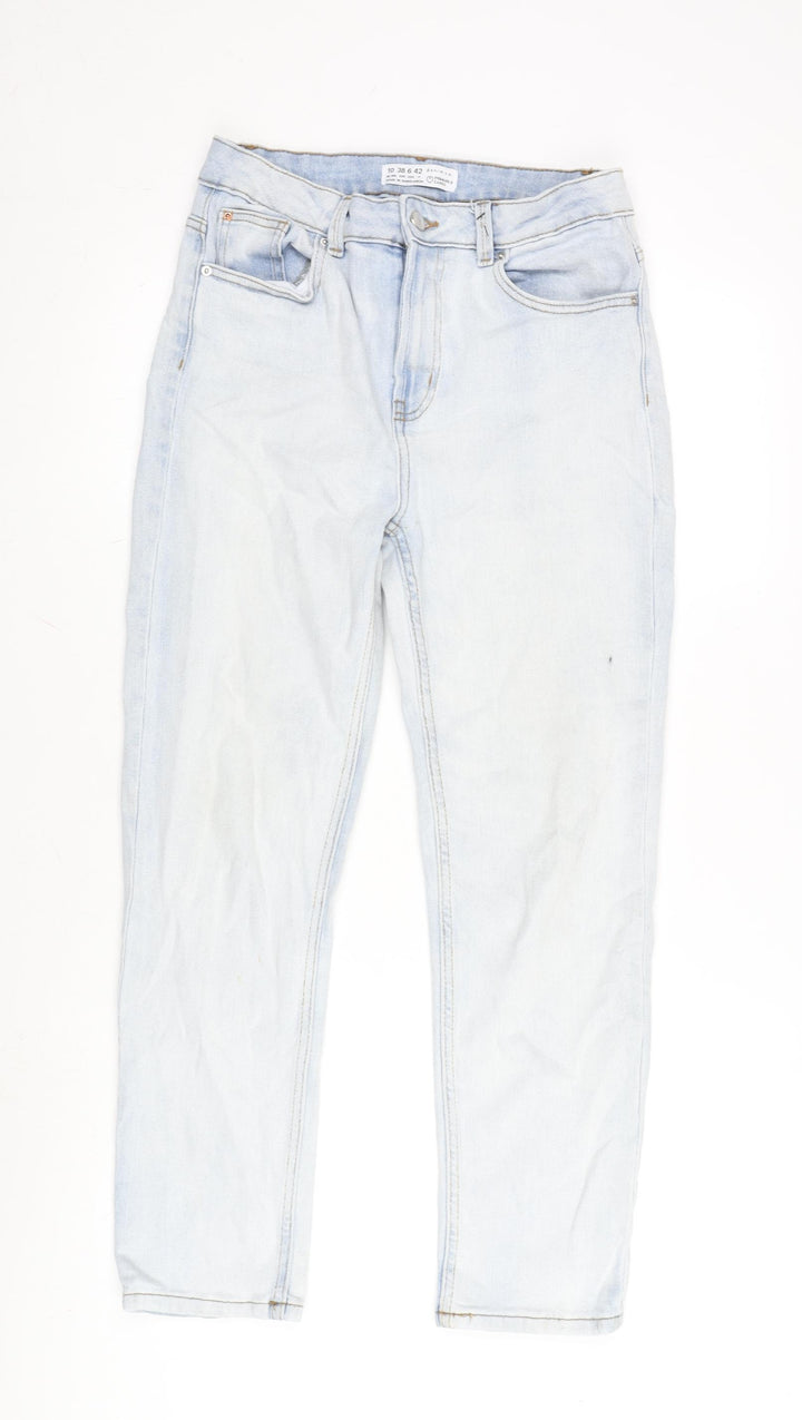 Denim & Co. Womens Blue Cotton Blend Straight Jeans Size 10 L26.5 in Regular Zip