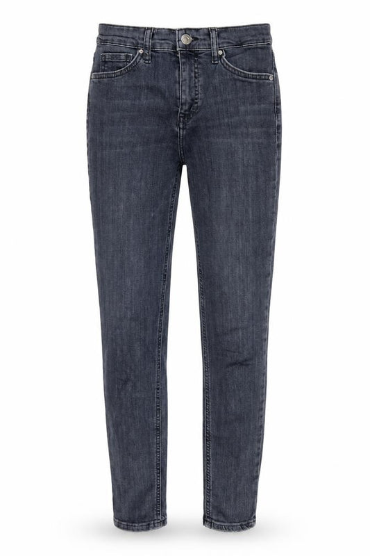 Front view of Topshop women’s grey cotton blend straight jeans, size UK 26, in, 32-inch leg regular zip