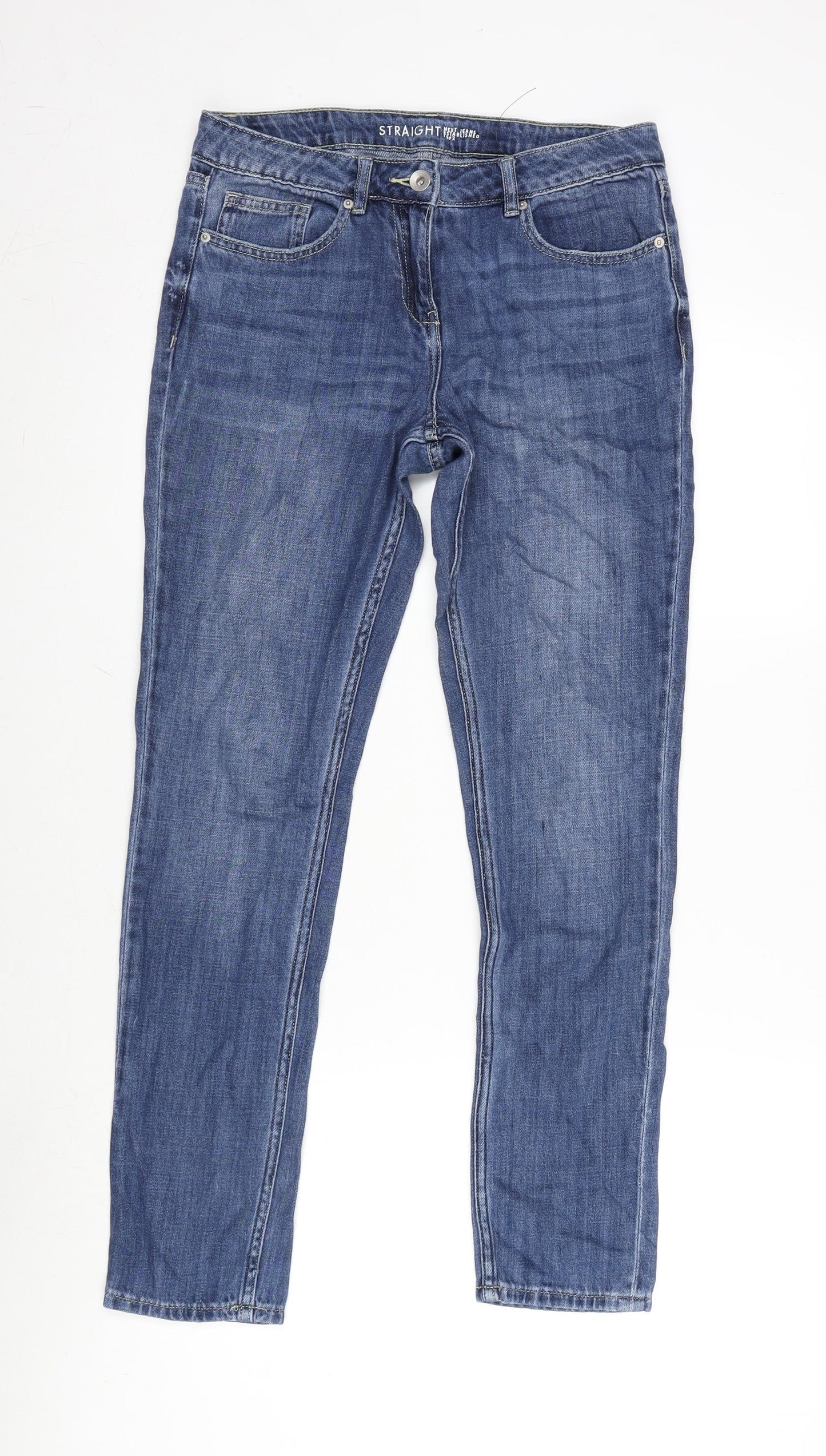 NEXT Womens Blue Cotton Straight Jeans Size 6 L29 in Regular Zip