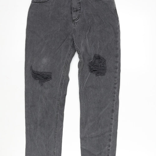 River Island Girls Grey Cotton Tapered Jeans Size 10 Years L23.5 in Regular Zip